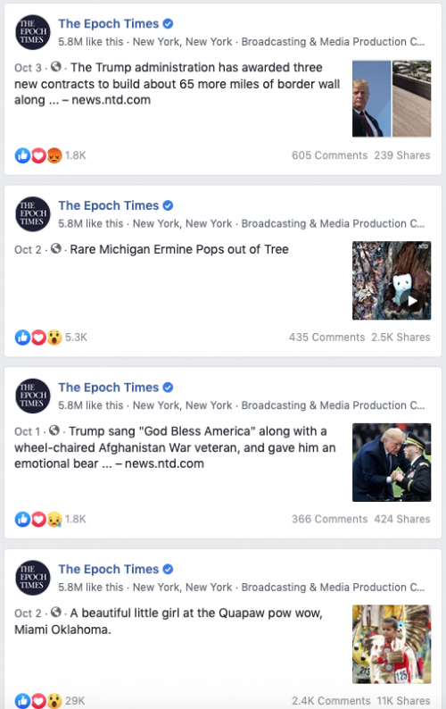 The Epoch Times content on social media