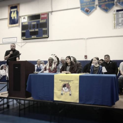 Chief Arvol Looking Horse, Greta Thunberg meets Chief Arvol Looking Horse, climate activist Tokata Iron Eyes, and Greta Thunberg  - photograph by Sabrina Hornung