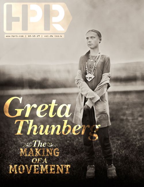 Swedish climate activist Greta Thunberg - wet plate photograph by Shane Balkowitsch, design by Raul Gomez