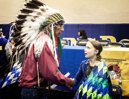 Greta Thunberg meets Chief Arvol Looking Horse at Standing Rock - photograph by Sabrina Hornung