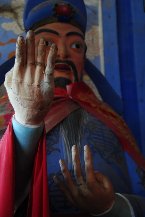 Benevolent fox demon, Jin Chan Lao, at the Jie Yin Temple in Shaanxi Province - photograph by C.S. Hagen