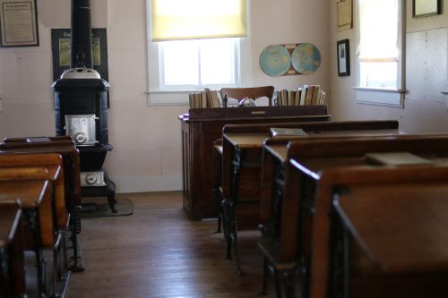 Old time one-room North Dakota schoolhouse - photograph by C.S. Hagen