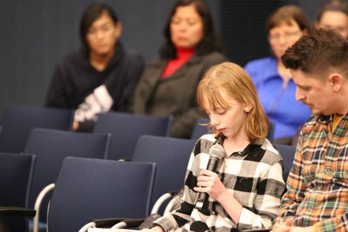 Penelope Echola gives her views on climate change - photograph by C.S. Hagen