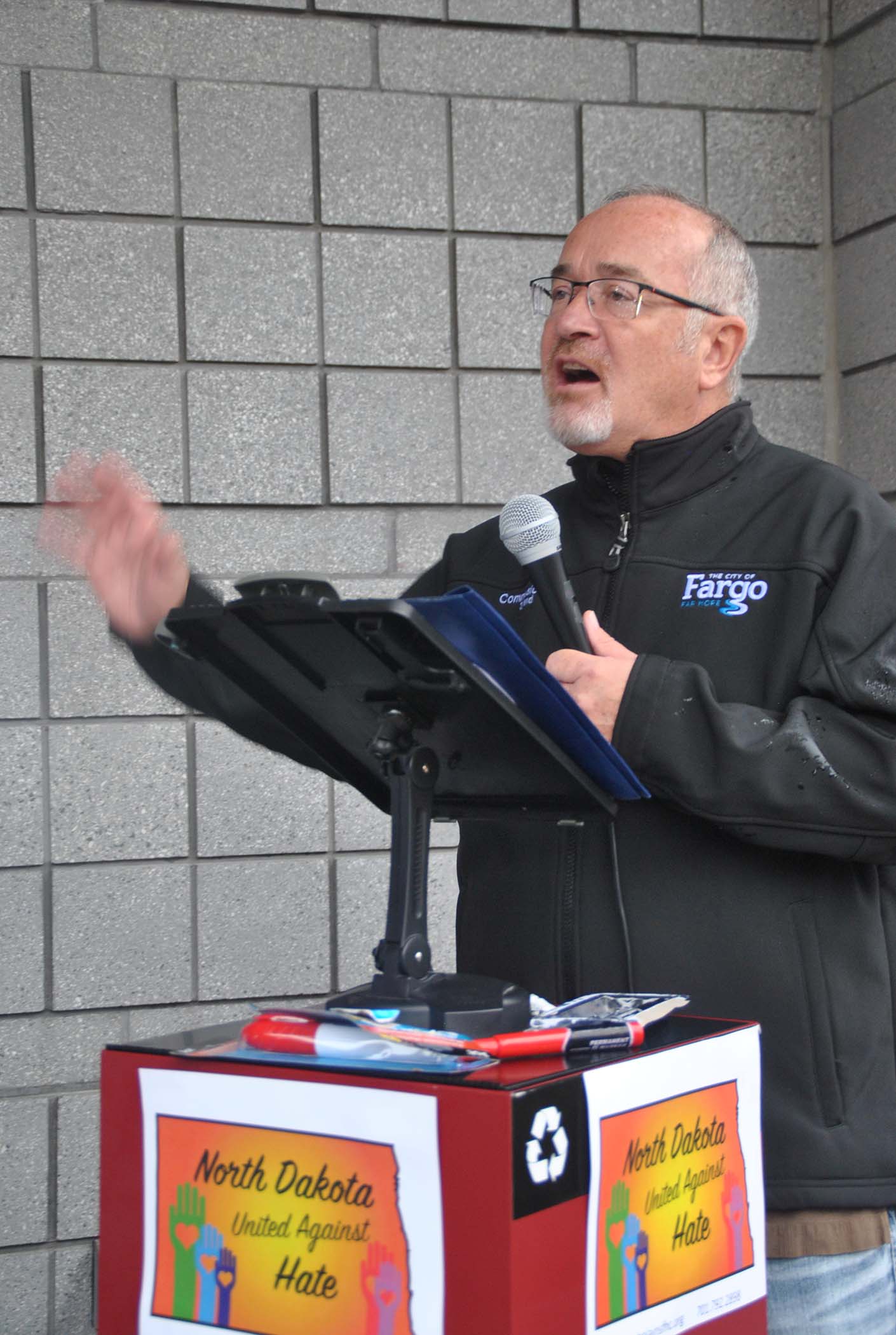 Fargo City Commissioner John Strand speaking - photo by C.S. Hagen