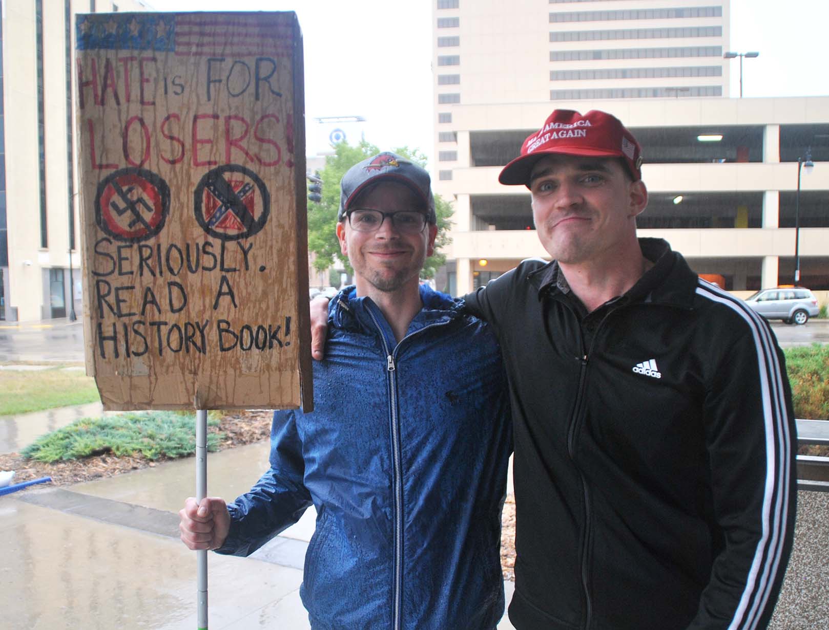 James Bergman and Pete Tefft at the North Dakota United Against Hate rally - photo by C.S. Hagen