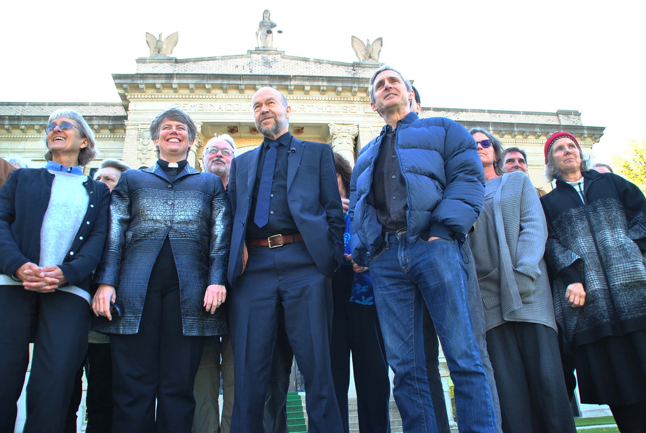 Michael Foster, Samuel Jessup, expert witnesses on Climate Change including Dr. James Hansen (to Foster's right) , and supporters - photo by C.S. Hagen