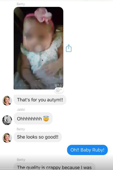 Screenshot of conversation pertaining to the baby Autym Burke was to adopt with Betty Jo Krenz assistance - Facebook post
