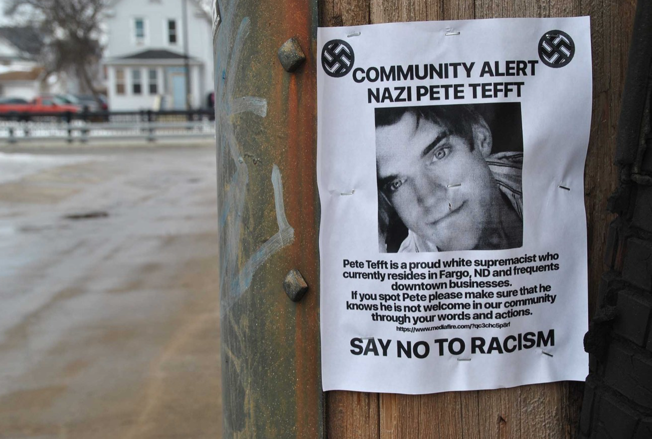 The flier denouncing Pete Tefft as a Nazi - photo by C.S. Hagen