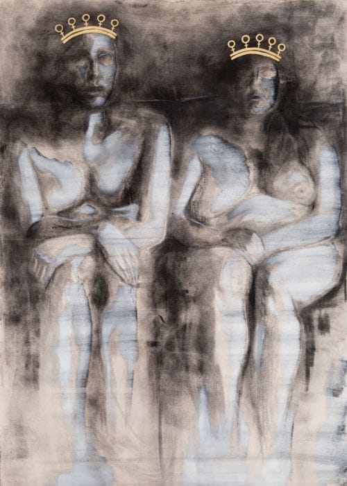 Charcoal gold leaf on canvas 