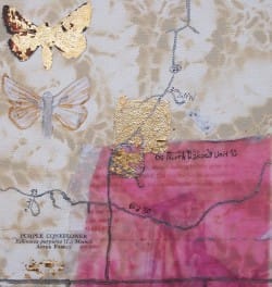 Molly McLain, Gold Boom/Critical Habitat, 2014, Mixed media on canvas. 8 x 10 in. Courtesy of the artist.