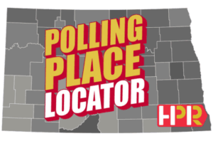 HPR Polling Place Locator graphic with North Dakota map